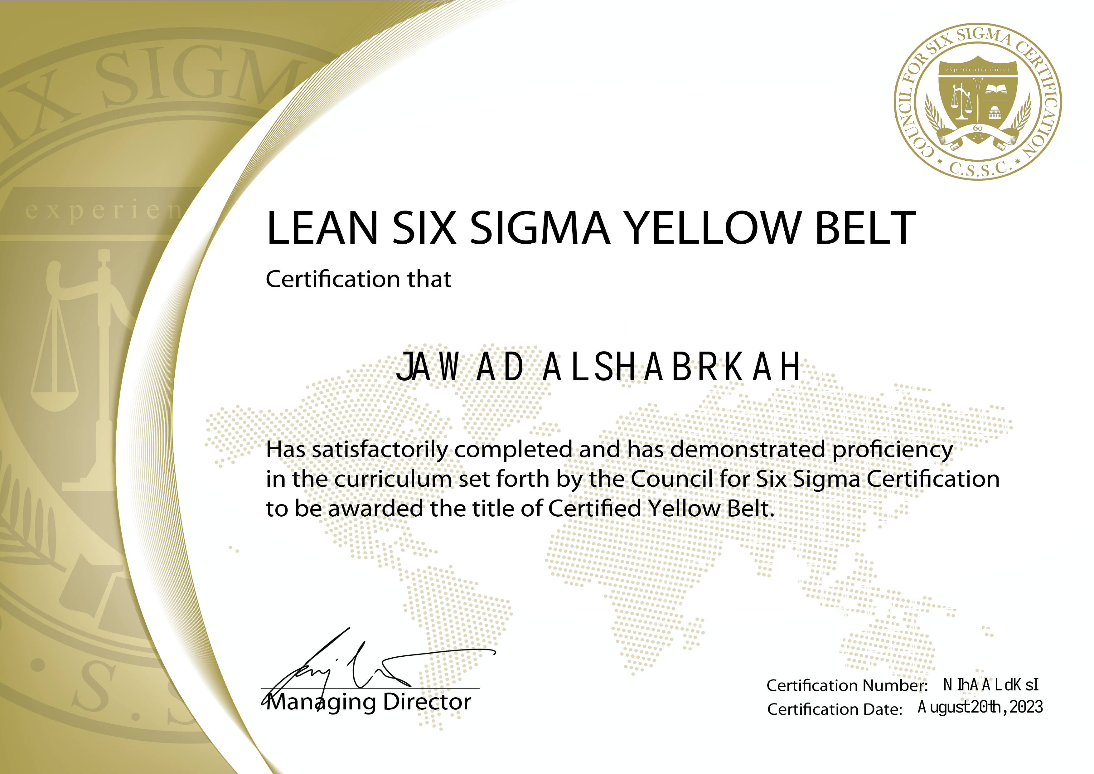 Lean Six Sigma — Yellow Belt certificate